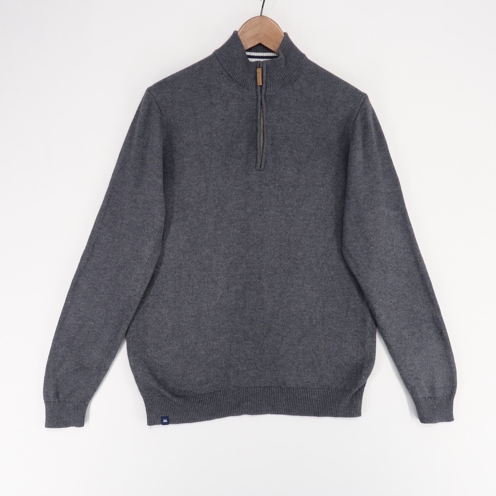 Mizzen+Main Sweater‎ Mens M Gray Heather Quarter Zip Pullover Mock Neck